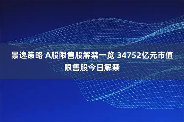 景逸策略 A股限售股解禁一览 34752亿元市值限售股今日解禁